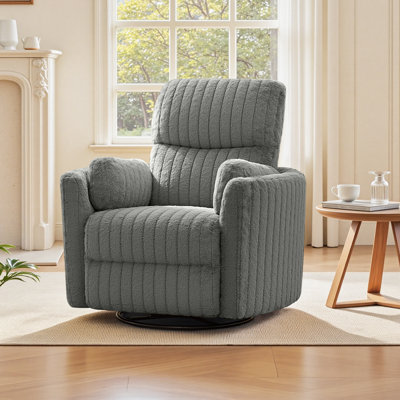  40″ Wide Power Swivel Recliner with USB Charging – Corduroy Rocking Barrel Chair