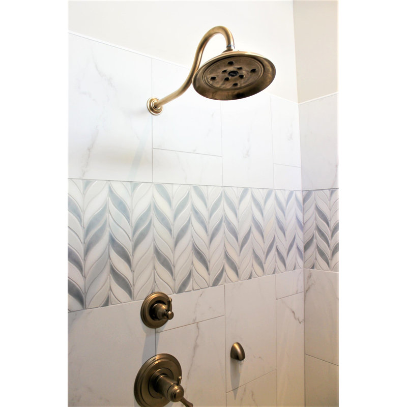Nabi Sprig 11x12 Crackled Marble & Crackled Glass Mosaic Tile, Arctic Blue