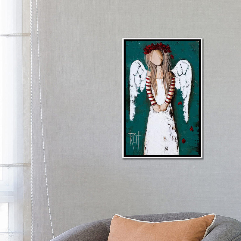 Reproduction d’art, "Feathery" par rut art Creations, Toile blanche encadrée, Pas de tapis, H 18 po x l 26 po x P 1,5 po