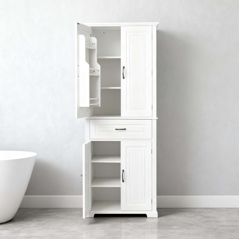 Bathroom Storage Cabinet with Doors and Drawer, Multiple Storage Space, Adjustable Shelf, White