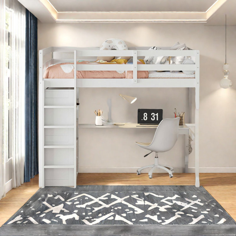 Lit mezzanine en bois peu encombrant avec bureau, garde-robe et rangement pour la maison