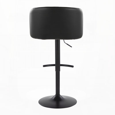 Tabouret de bar réglable en métal noir et similicuir noir avec repose-pieds arrondi en forme de T, ensemble de 2