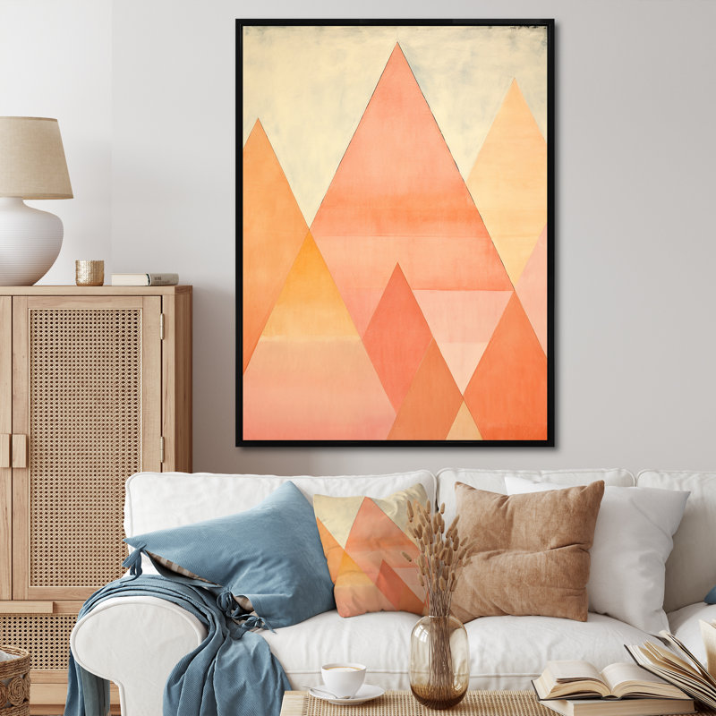 «Peachy Pyramids Shapes» sur toile, Cadre flottant noir, H 32 po x l 24 po x P 1 po