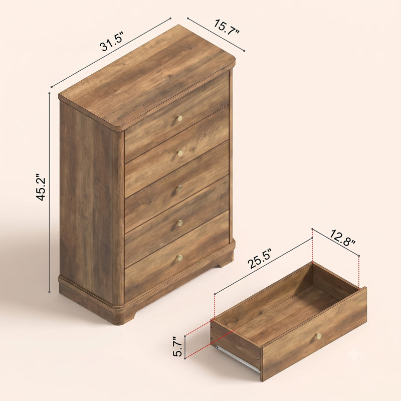 Burkhart 31.2" W Traditional 5-Drawer Chest of Drawers with Sculpted Base