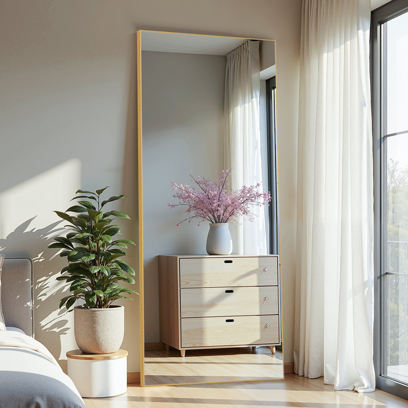Ronan Metal Mirror, 71" H x 32" W x 4" D, Gold
