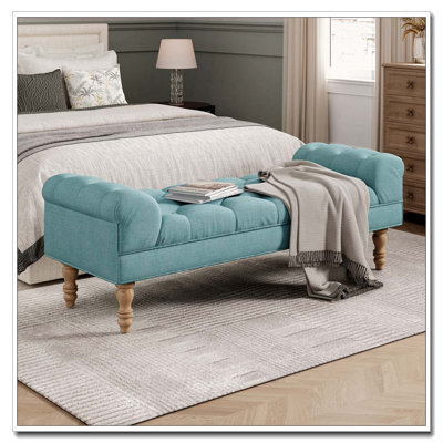 Banc de bout de lit capitonné, grand repose-pieds rembourré, repose-pieds avec pieds, tabouret avec accoudoirs roulés, banc en tissu rembourré, banc d'intérieur pour chambre à coucher, salon, entrée