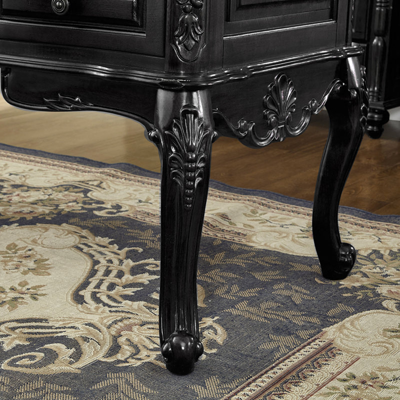 French Retro Style Black Five-drawer Writing Desk, 30.7" H x 55.11" W x 25.59" D