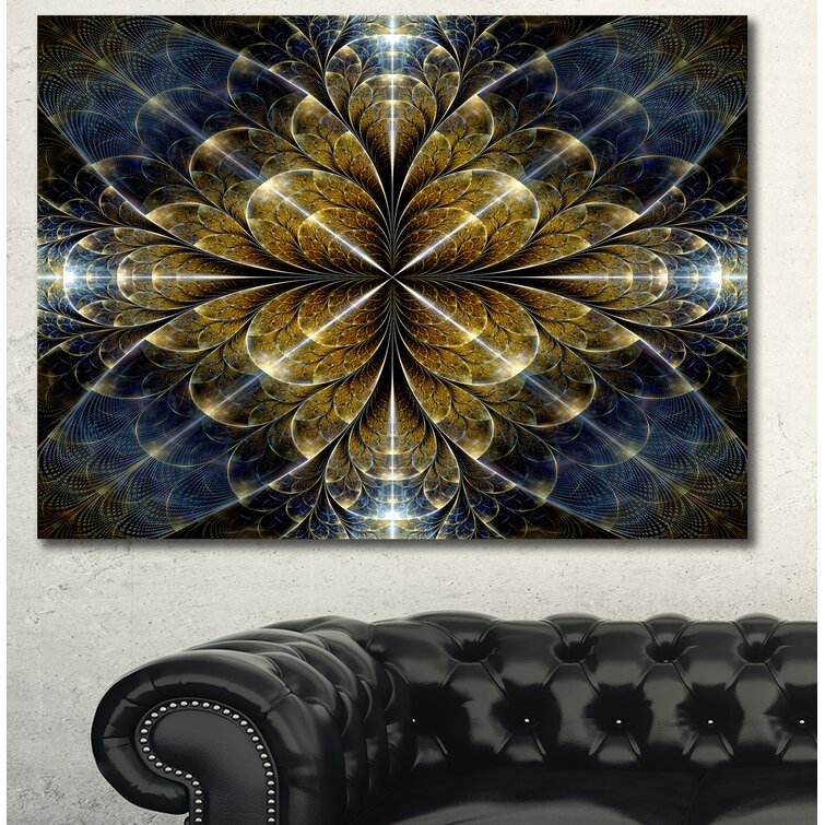 'Digital Gold Fractal Flower Pattern' Graphic Art Print on Wrapped Canvas