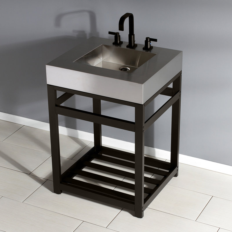 Kingston Brass Kingston Commercial 25-Inch Stainless Steel Console Sink with Steel Base (8-Inch, 3-Hole), Oil Rubbed Bronze