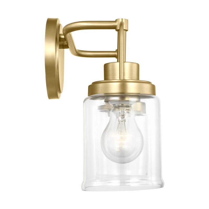 Anders Bathroom Bedroom Wall Fixture With Clear Shade, 10.5" H x 14" W x 6.75" D, Satin Brass, 2 Lights