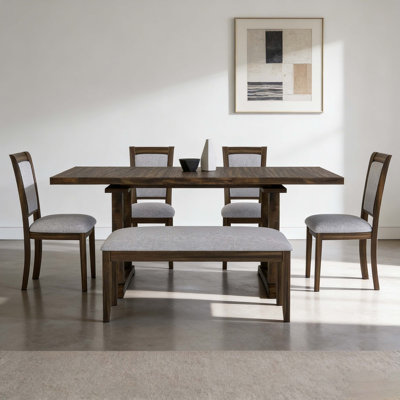 Ensemble de salle à manger extensible pour 6 à 8 personnes avec 4 chaises rembourrées et banc, feuille 17,7 po
