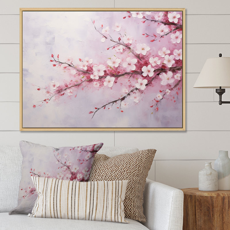 «Cherry Bliss Tree» sur toile, H 34 po x l 44 po x P 1,5 po, Cadre flottant blanc