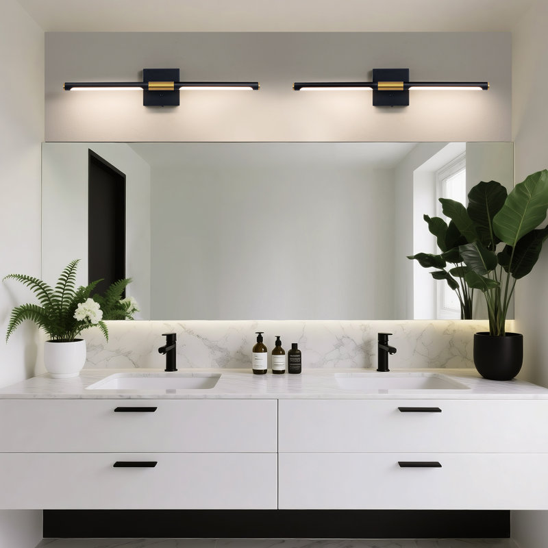 24 Inch 5 CCT Dimmable Bathroom Vanity Light, 360° Rotatable LED Bath Bar, 23.6" H x 4.7" W x 3.5" D, Black/Gold