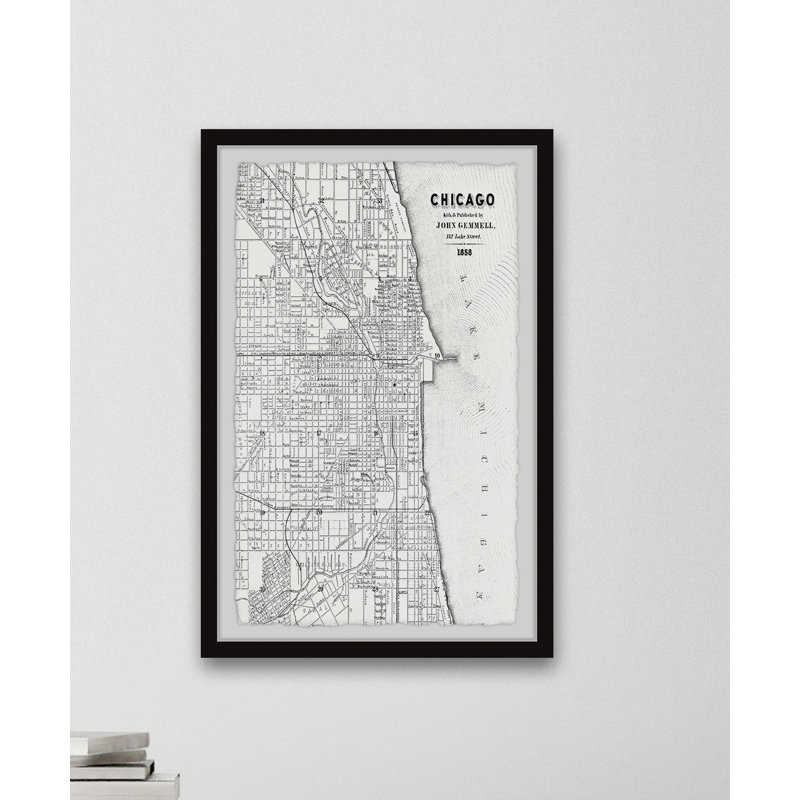 Carte de Chicago IV - impression encadrée, H 18 po x l 12 po x P 1,5 po