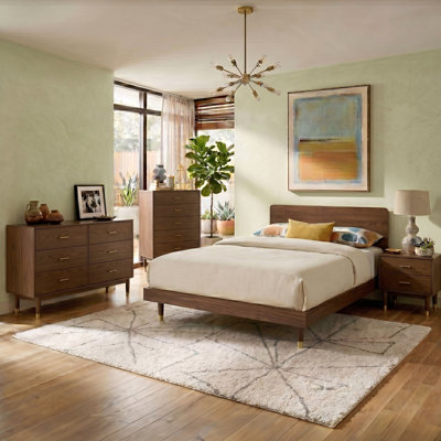 Ensemble de chambre à coucher 4 pièces en bois massif avec pieds dorés