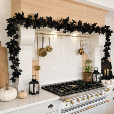 9-Piece 5.9' Artificial Black Maple Leaf Garland Set with Hooks for Halloween Décor