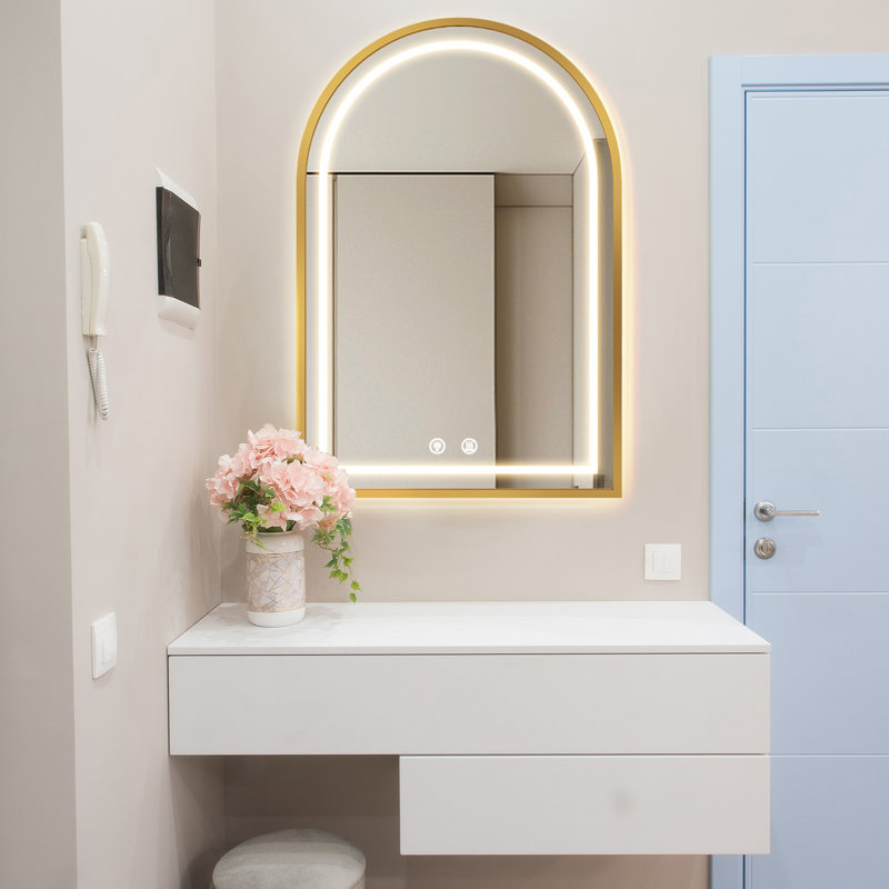 Mauel Arch LED Backlit Wall Mirror, Black, 35.4" H x 23.6" W x 1.9" D