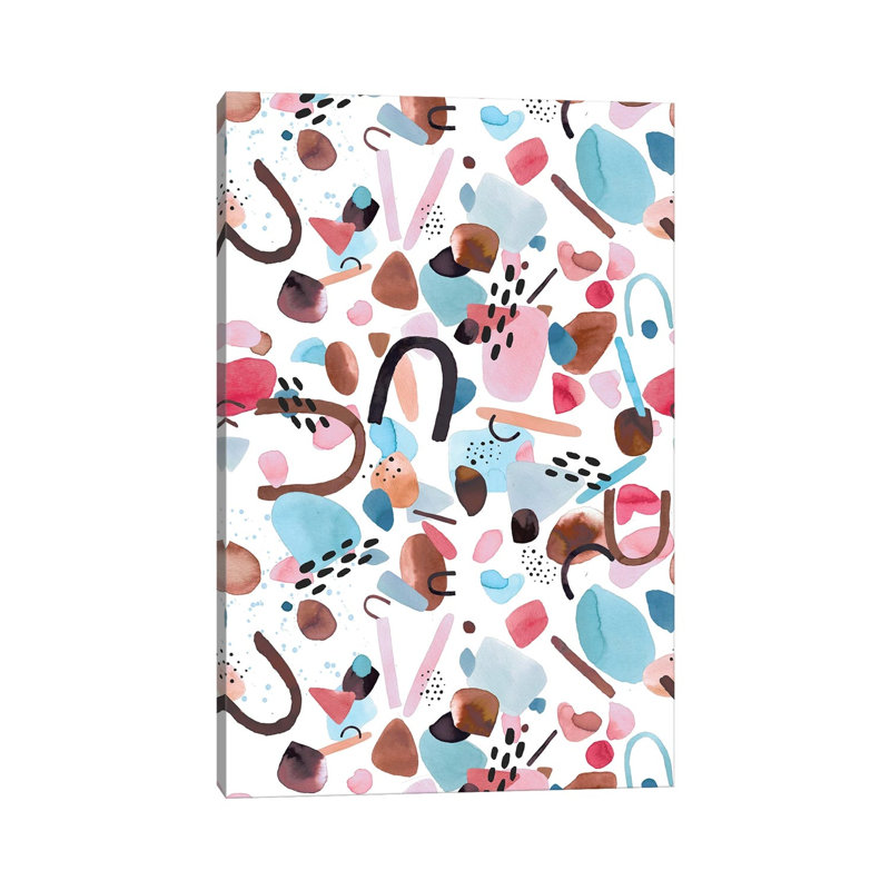 Watercolour Geometric Pieces Blue Pink by Ninola Design - Wrapped Canvas Painting, 101.6 cm H x 66.04 cm W x 3.175 cm D