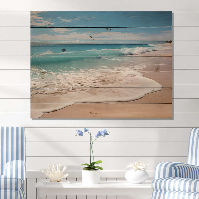 «Oceanic Beach Harmony» - art mural en bois côtier sur bois de pin naturel, H 30 po x l 40 po