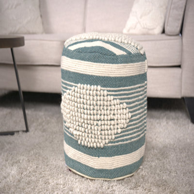 Fabric Upholstered Cylindrical Pouf Ottoman