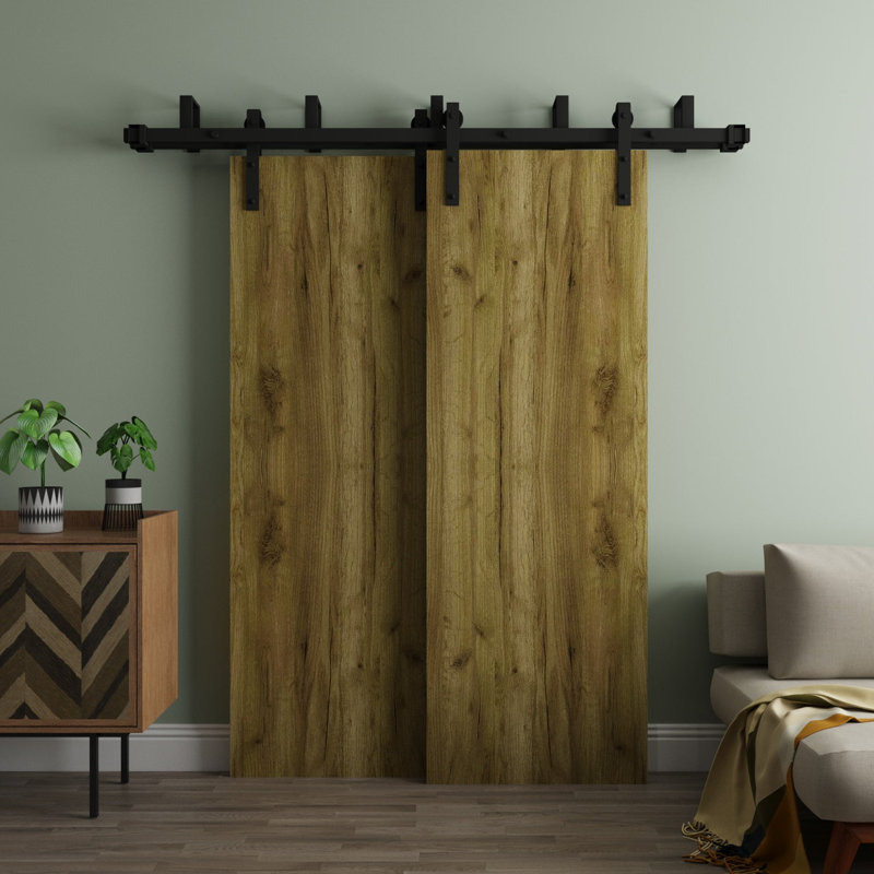 Portes de grange coulissantes pour garde-robe de grange - ESSENTIEL 8001 - Ensemble de quincaillerie de rails modernes de 6,6 pi - Portes de garde-robe de chambre en bois massif