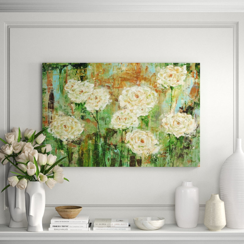 White Roses Print, 40" H x 60" W x 1.5" D, Image Brush Gel