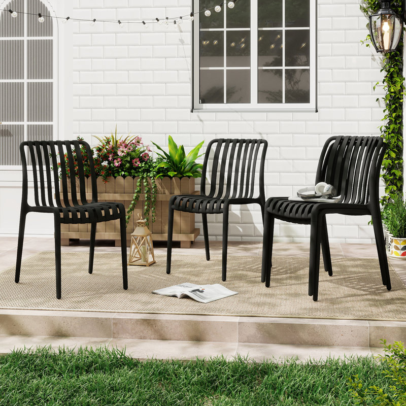 Outdoor Stacking Dining Side Chair, Black