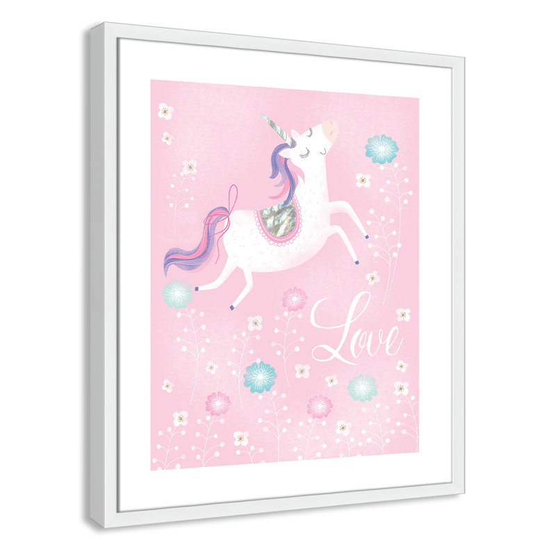 «Love Unicorn», art encadré, H 24,5 po x l 20,5 po x P 1,18 po, Cadre blanc