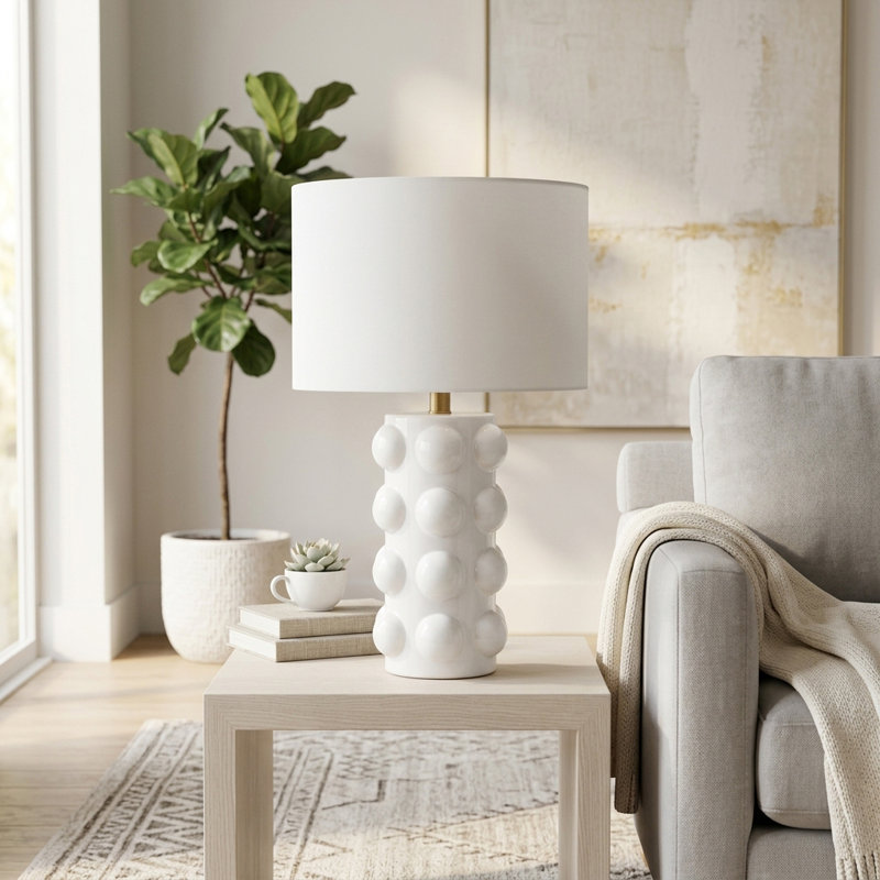 Decorative Ceramic Bubble Accent Lamp for Bedroom Bedside Table - Modern Desk Lamp for Living Room and Small Side Table - 22", White
