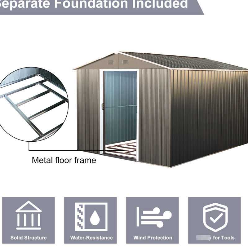 Metal Outdoor Shed - Galvanized Iron Build, Four Punched Vents, Padlockable Sliding Doors, Uncomplicated Assembly Steps Storage In Structure, Vents For Adequate Ventilation, Doors
