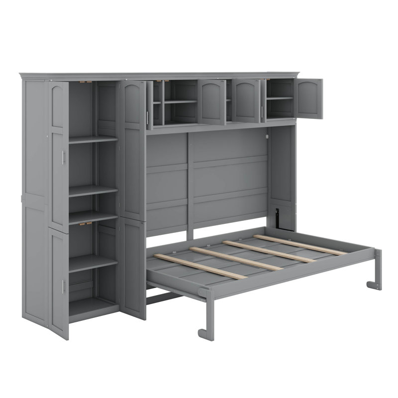 Queen Size Murphy Wall Bed With Cabinets – Space-Saving & Storage Solution, Gray