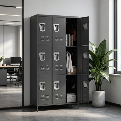 Armoire de rangement en métal 72 po H pour employés - Armoire de rangement en acier robuste avec portes ventilées pour le gymnase de l'école (9 portes)