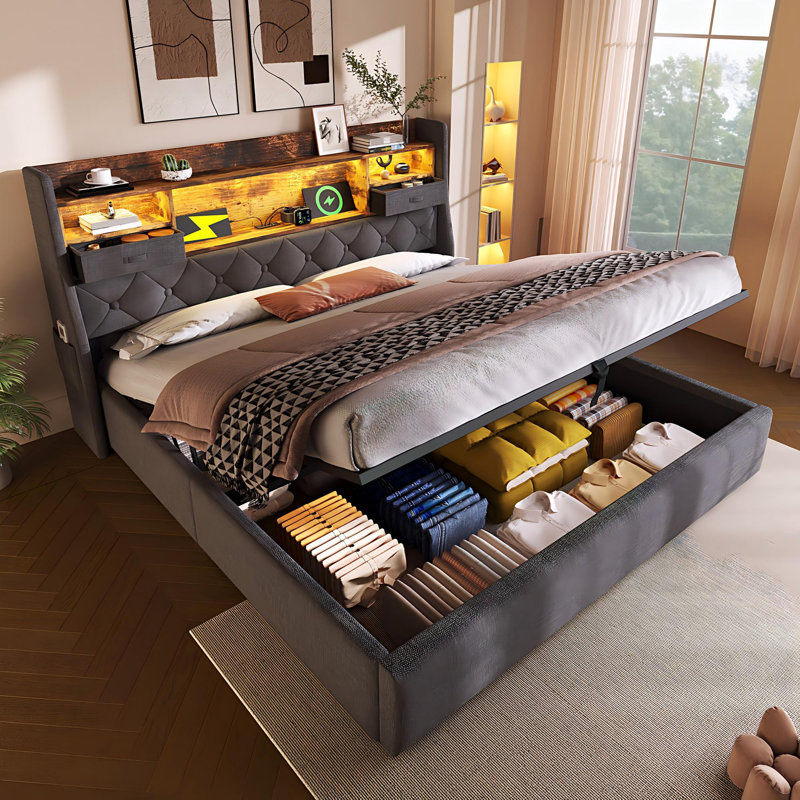 Upholstered Ottoman Storage Bed, Kingsize (5')