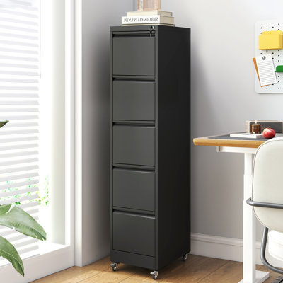 Makeace 35.4"W 5-Drawer Locking Metal Vertical File Cabinet with Wheels - Heavy-Duty Home Office Storage for A4/Letter/Legal/F4