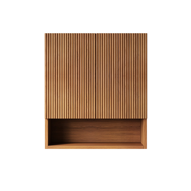 26" Striped Bathroom Cabinet In Brown Oak , With Doors, Shelf And Open Storage For Bathroom, Kitchen Laundry Room Ideal Laundry, Featuring