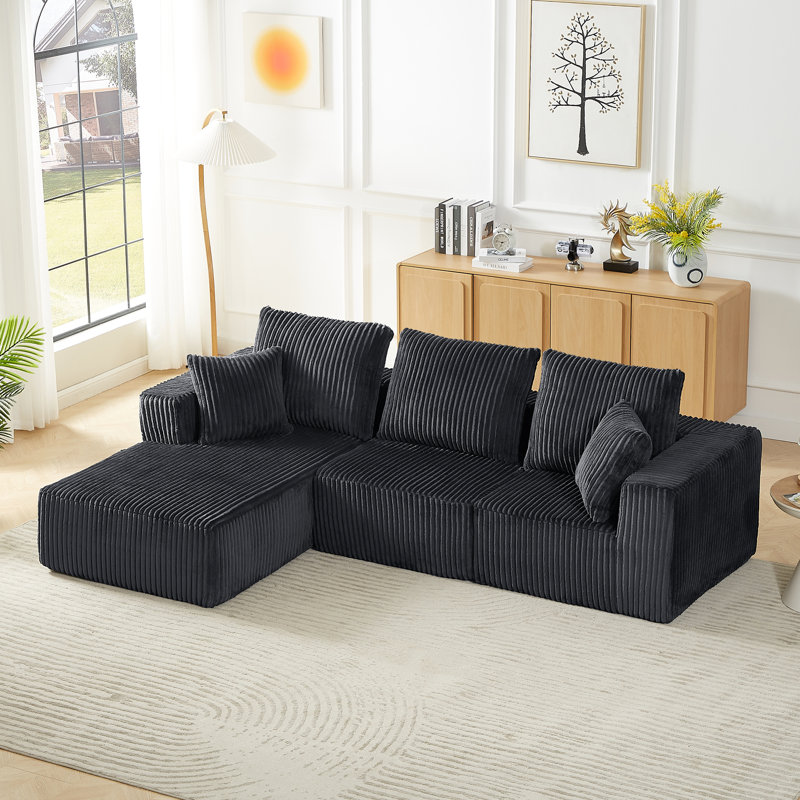 Modular Sectional Sofa, Modern Corduroy Cloud Couch with Deep Seat, Upholstered 4-Seater Sofa, Dark Grey