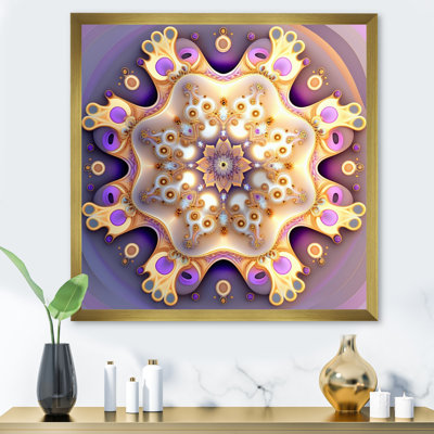 Mandal éthéré fractal en mauve et jaune - impressions boho mandala