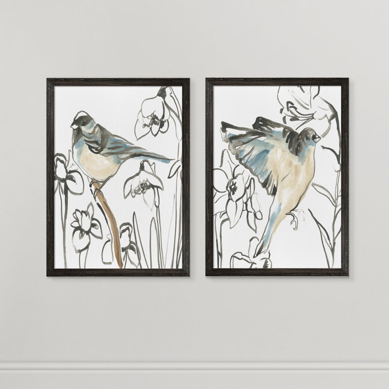 Songbird Meadow - ensemble de 2 peintures encadrées, H 20 po x l 16 po, Toile encadrée, Ebony