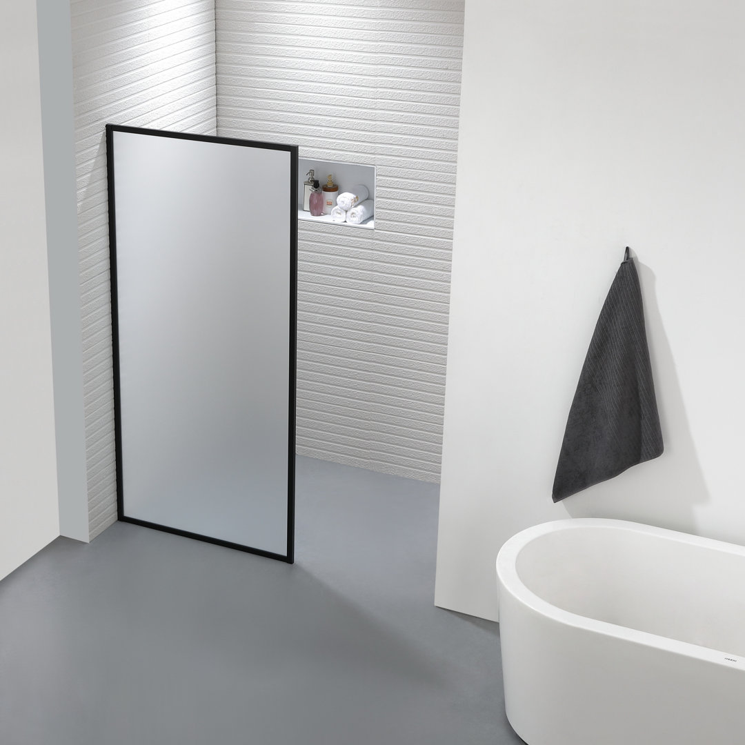 Cyrus 34" W x 72" H Framed Fixed Glass Panel with Heat Soaking Process; Protective Coating Treatment Zipcode Design™ Glass 