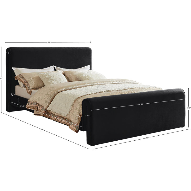 Lit plateforme tapissier Sloan Sadete, Velours noir, Grand lit