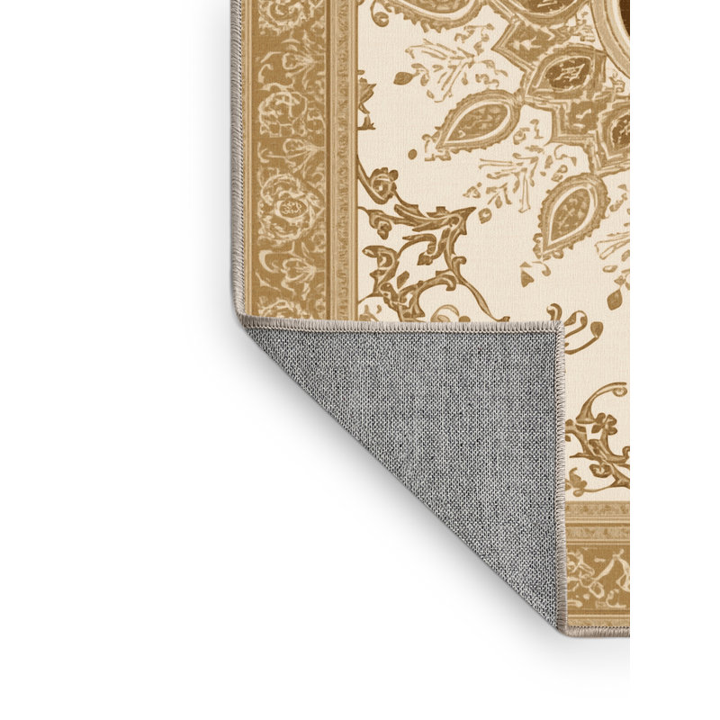 Machine Washable Pavle Classic Oriental Rug in Beige – Beige Binding, 4x6