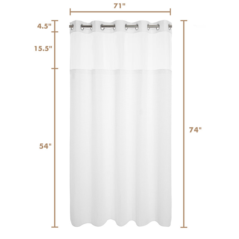 Cotton Blend Waffle Shower Curtain with Liner Included, White, 74" H x 71" W
