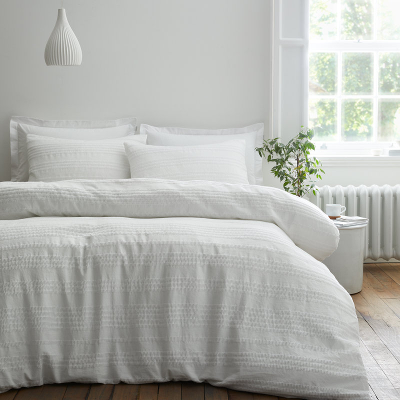 Waffle Cotton Stripe Duvet Cover Set, Super King
