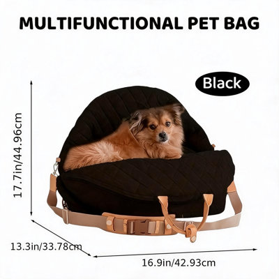 2 in 1 Portable Dog Carrier & Car Seat Bed, Quilted Soft Pet Travel Bag with Shoulder Strap for Small Medium Dogs Cats