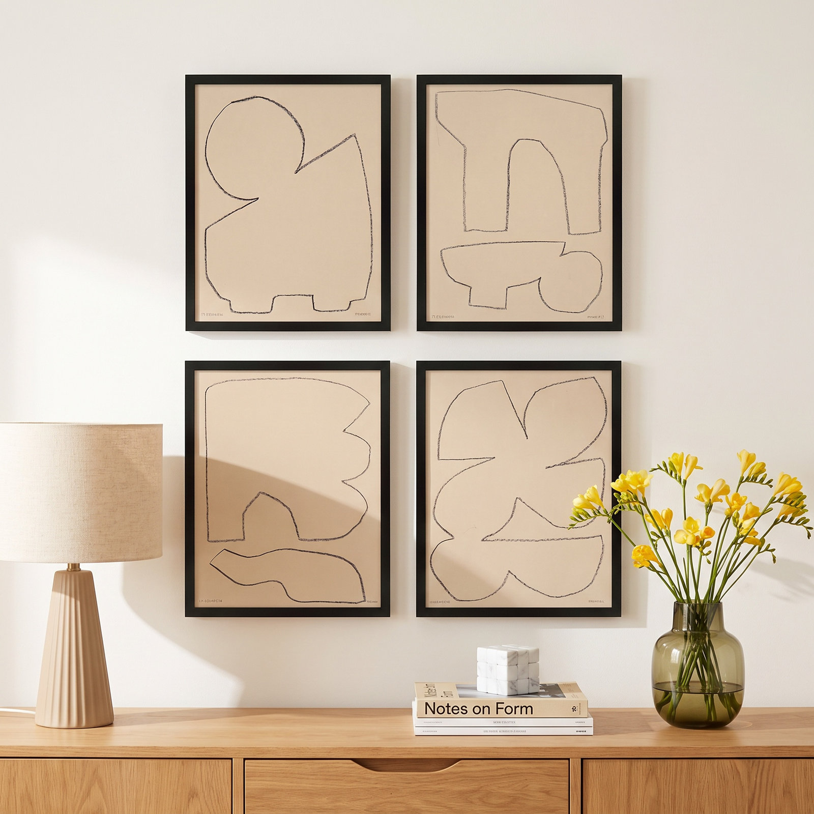 Freya "Outlines" 4-Piece Painting Set, 20" W x 25" H, Black Framed