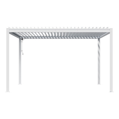 Pergola d'extérieur en aluminium à persiennes 10 pi x 13 pi avec toit ajustable, structure en aluminium à grain de bois, système de drainage efficace pour patio, terrasse, jardin