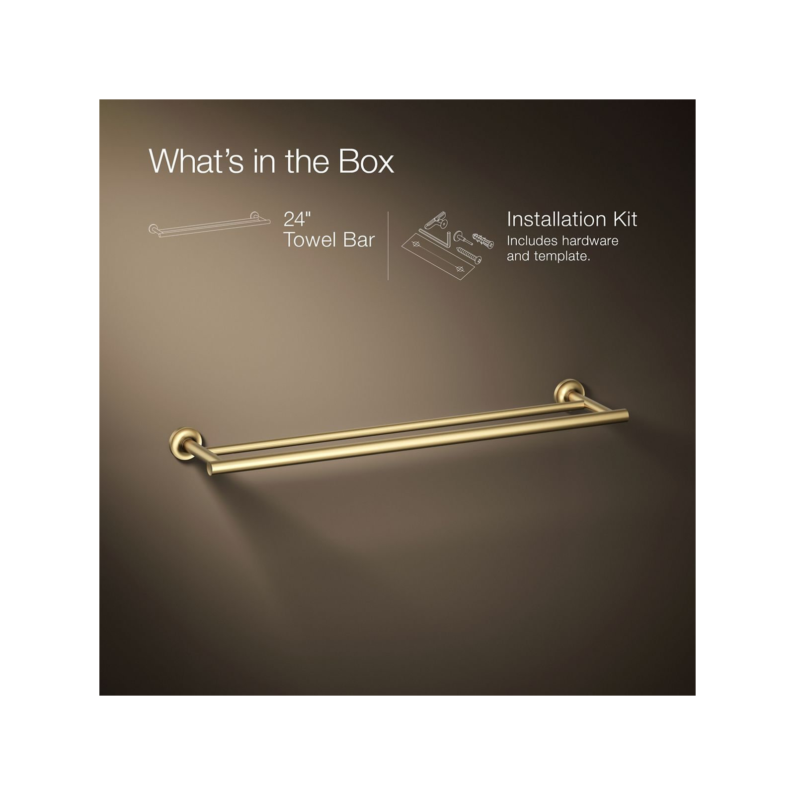 Purist Double 24" Wall Mounted Towel Bar, Vibrant Brushed Moderne Brass