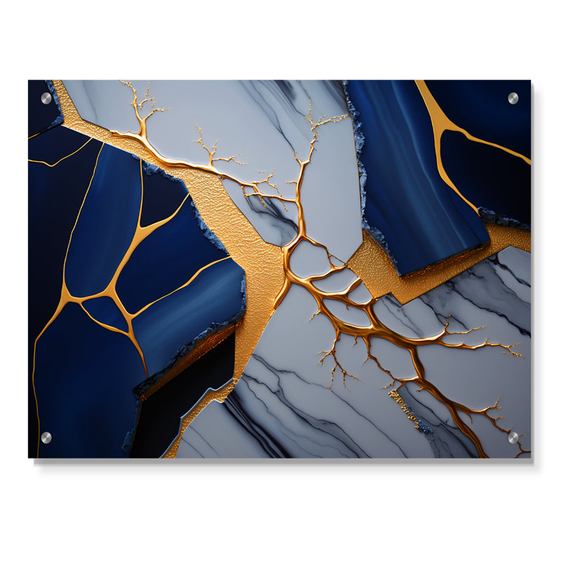 «Abstract Geode Blue I», art mural abstrait en marbre, H 12 po x l 20 po