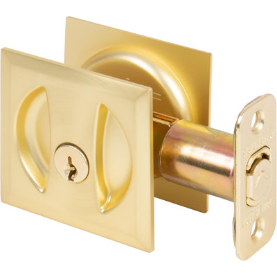 Contemporary Square Pocket Door Lock Entry with 2-3/8" Latch - Satin Brass