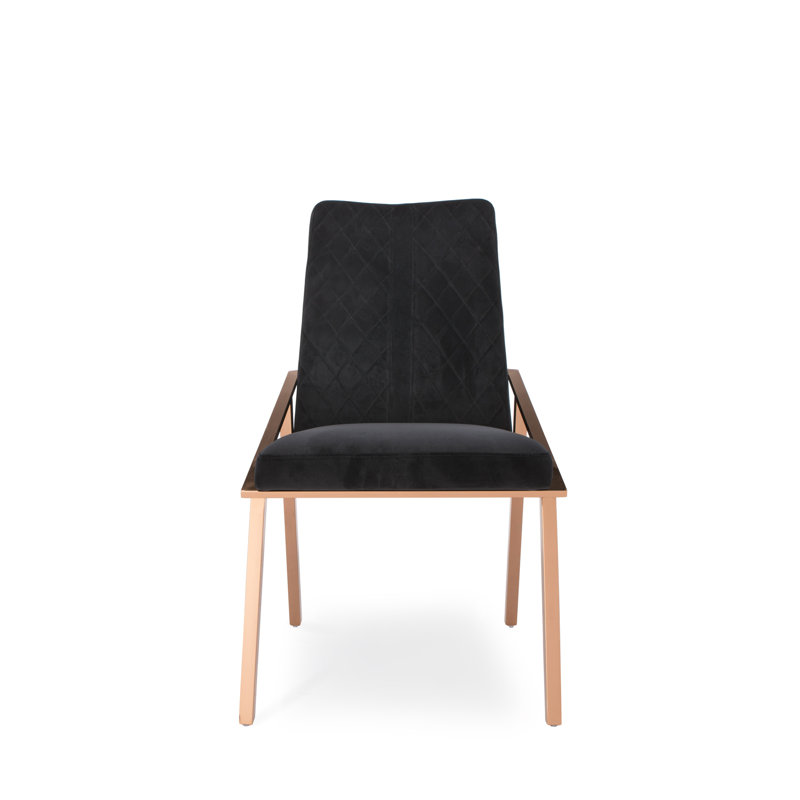 19'' H Velvet Upholstered Side Chair, Black, Gold